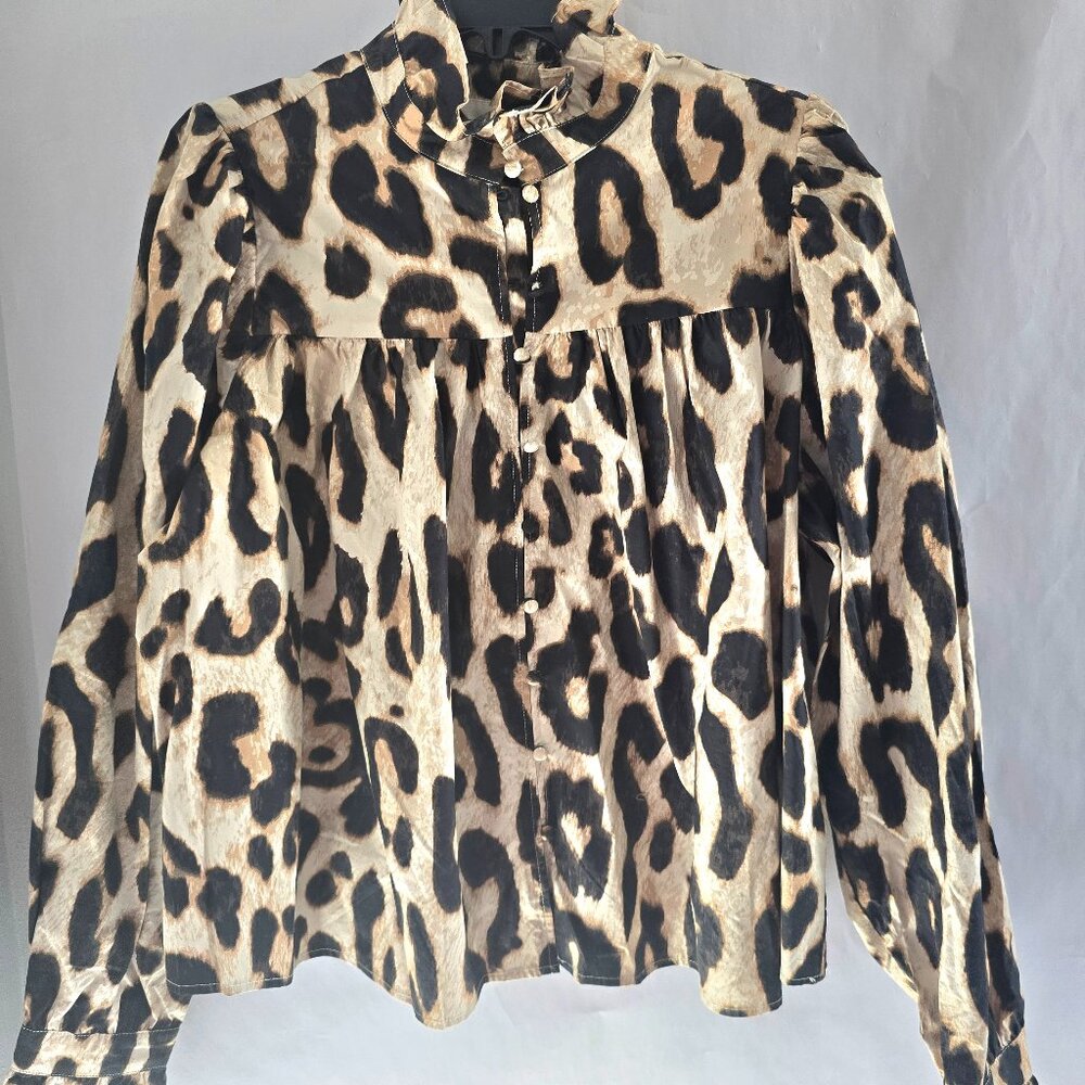 H&M Mock Neck Leopard Blouse